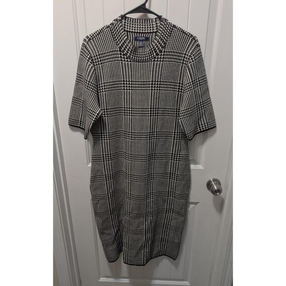 Chaps Houndstooth High Quality Soft Knit Career Dress Sz XL Office Black White - Picture 1 of 7